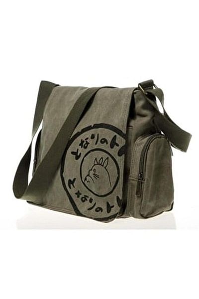 Touz Unisex Πράσινη Totoro Printed Messenger Τσάντα - ζολιδ