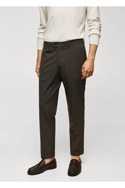 MANGO Man Παντελόνι με λεπτή εφαρμογή Micro Houndstooth με μοτίβο μαλλί