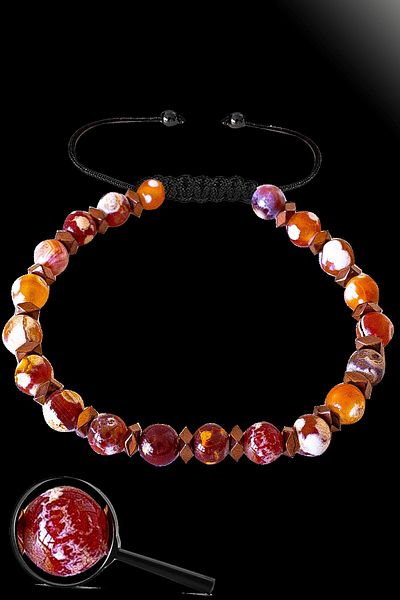 Tesbih Atölyesi Certified Rose Hematite Natural Red - White Agate Stone Bracelet - Tibetan Agate