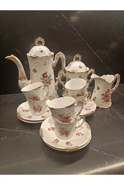 Fransız Limoges VİNTAGE ANTİKA FRANSIZ M&CO DAMGALI 6 KİŞİLİK DUBLE KAHVE FİN...