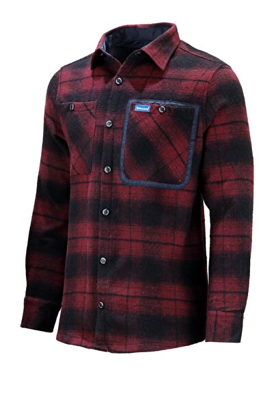 Shinzone Erkek Regular Fit Garnili Çift Cep Çıtçıtlı Oduncu Bordo Gömlek
