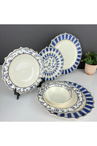 MİEN T.Concept Elizabeth London 6 Kişilik Yemek Takımı Mavi Dekor 24 Parça