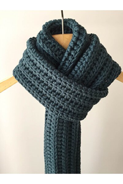 Mora Örgü وشاح Mora Knit محبوك يدويًا من الصوف باللون الأخضر البترولي، وشاح خ...