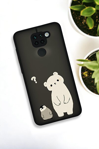 mooodcase Xiaomi Redmi Note 9 Uyumlu Penguen ve Ayıcık Desenli Buzlu Şeffaf Lüx Telefon Kılıfı