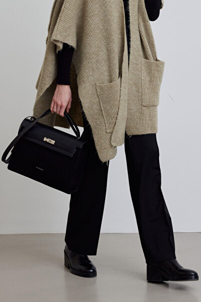 Manuka KOŽENÁ DETAILNÍ PLÁTNĚNÁ TAŠKA ČERNÁ