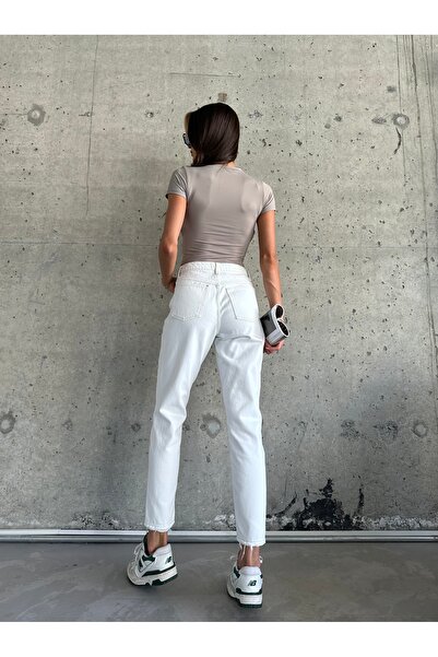 Aysbe JEAN ALB talie înaltă MOM FIT