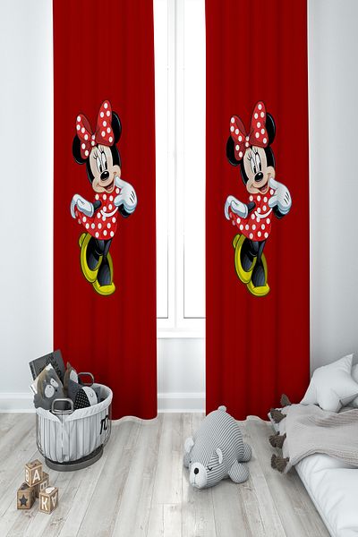 BAMBAŞKA MODA BABY AND KIDS ROOM Mickey Mouse Patterned 2 Wing Background Curtain