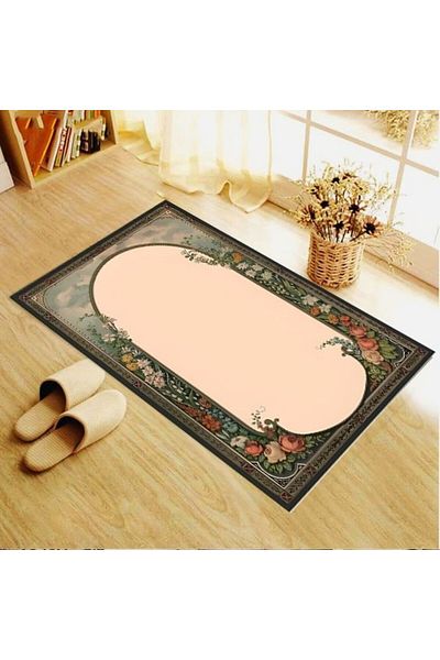 linazaitun Digital Printed Flower Frame Pattern Washable Non-Slip Base Velvet Textured Prayer Rug Prayer Rug