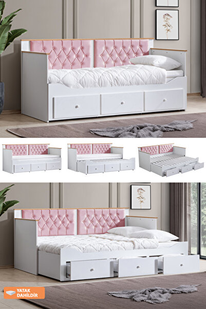 Setay Yavrulu Karyola, Alaçatı Divan Karyola Çekmeceli Açılır Çift Kişilik Karyola Soft Yatak