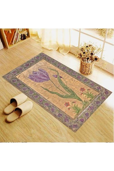 linazaitun Digital Printed Minimal Tulip Pattern Velvet Textured Washable Non-Slip Base Prayer Rug Prayer Rug