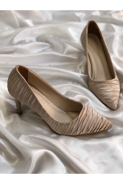 Hg Ayakkabı Karen Beige Satin Stiletto Heeled Shoes
