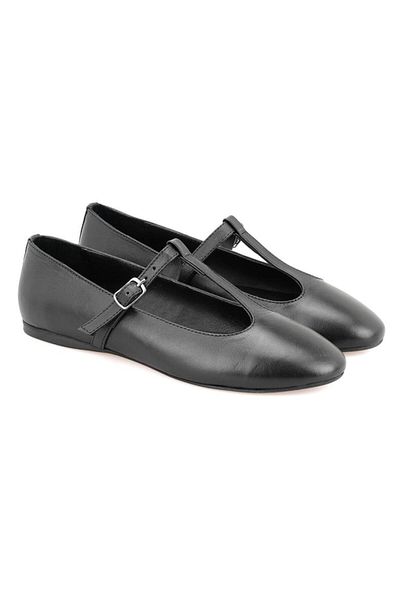 Desa Matilda Black Women's T-Band Mary Jane Leather Ballerinas