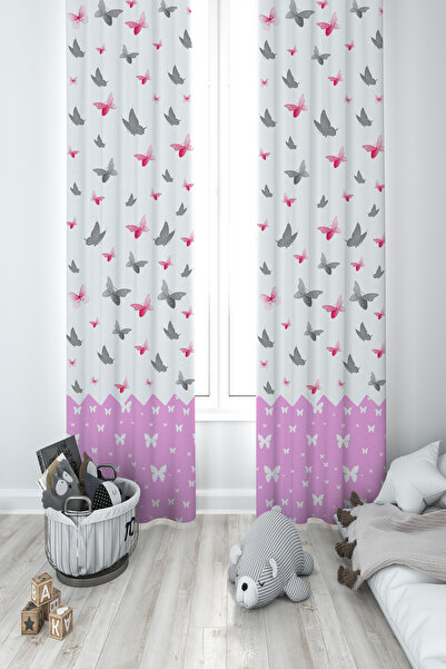 BAMBAŞKA MODA ستارة خلفية لغرفة الأطفال والرضع بنمط الفراشة الوردية