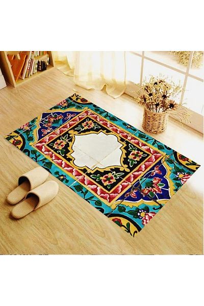 linazaitun Digital Printed Tile Model Velvet Textured Washable Non-Slip Base Prayer Rug Prayer Mat