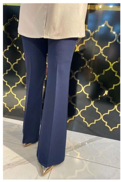 günay boutıque بنطال ذو أرجل واسعة من قماش الغطس عالي الجودة - أزرق داكن