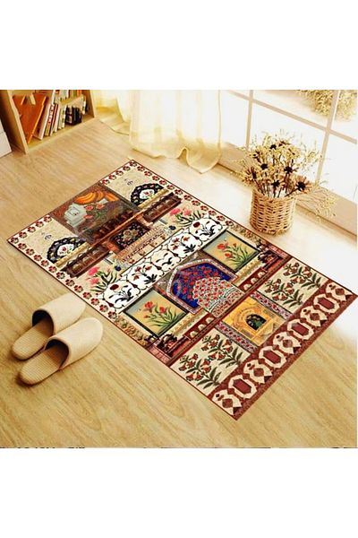 linazaitun Digital Printed Colorful Velvet Textured Washable Non-Slip Base Prayer Rug Prayer Mat