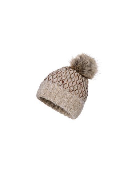 Fonem Soft Textured Pompom Women's Carpi Beanie FO 2611 Milk Coffee