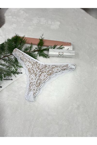 MİSTİRİK Brazilian Lace Soft Fabric Draft String Panties - White Color