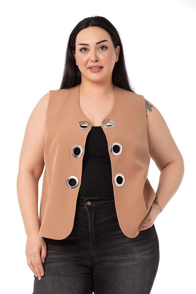 DISENTIS MODEST Large Size Big Eyelet Detailed Mink Vest