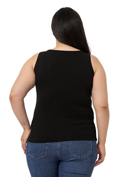 DISENTIS MODEST Large Size Strappy Ribbed Camisole Black Body