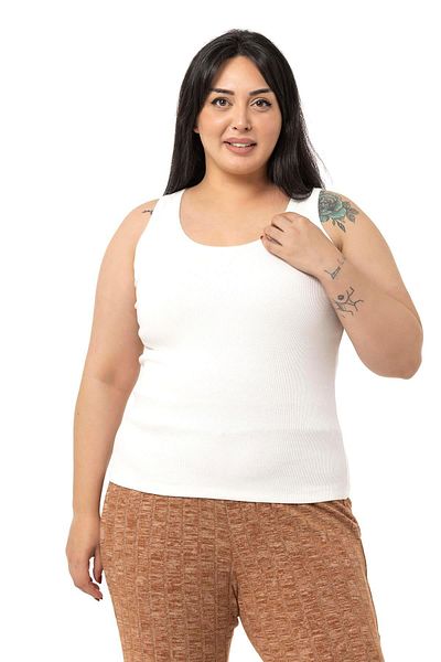 DISENTIS MODEST Large Size Strappy Ribbed Camisole Ecru Body
