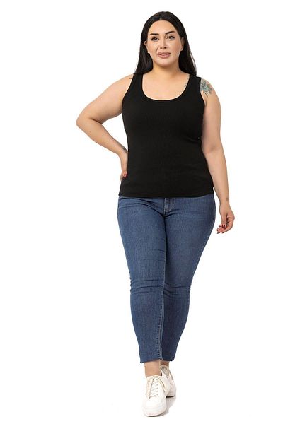DISENTIS MODEST Large Size Strappy Ribbed Camisole Black Body
