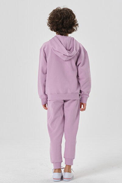 Black One Lycra Free Double Face Interlock Fabric Seasonal Print Detailed Pocket Corded Boys' Tracksuit