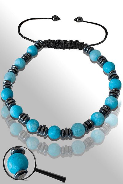 Tesbih Atölyesi Certified Rose Hematite 6 Mm Natural Raw Blue Agate Stone Bracelet