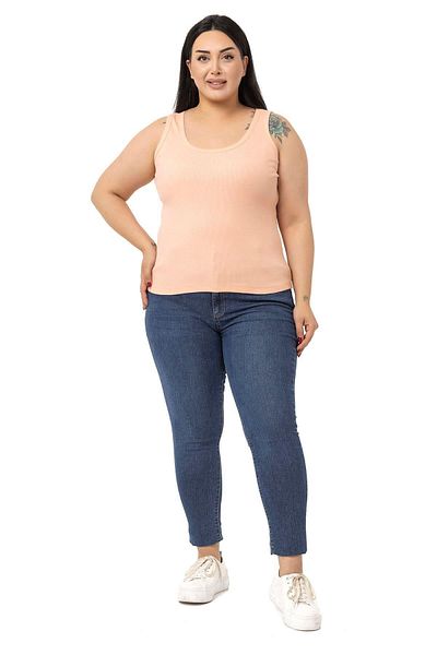 DISENTIS MODEST Large Size Strappy Ribbed Camisole Salmon Body