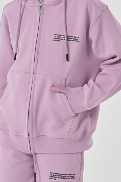 Black One Lycra Free Double Face Interlock Fabric Seasonal Print Detailed Pocket Corded Boys' Tracksuit