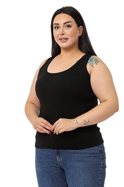 DISENTIS MODEST Large Size Strappy Ribbed Camisole Black Body