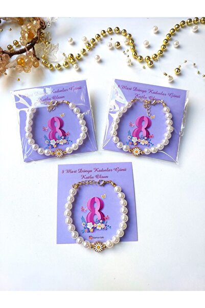 Lilamor 1 Adet 8 Mart Dünya Kadınlar Günü Hediyesi Papatya Inci Bileklik