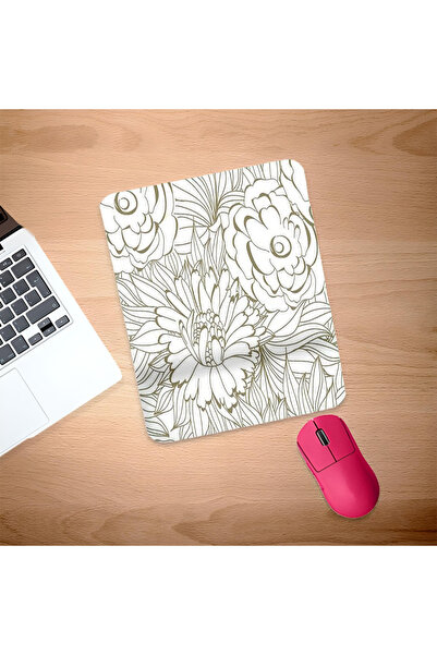 UcuruStore Καφέ ορθογώνιο mouse pad με λουλουδάτο σχέδιο και στήριγμα καρπού