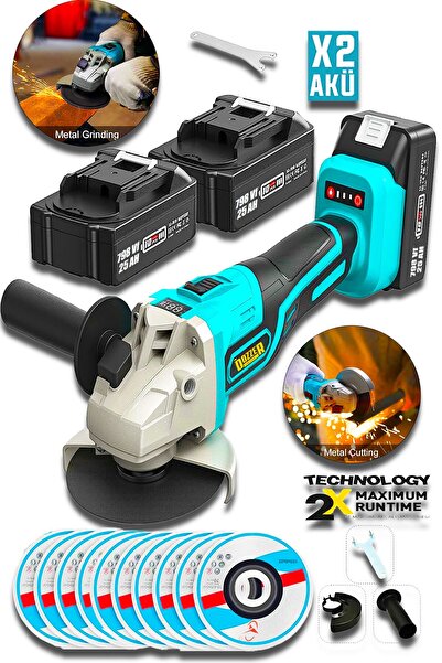 DOZZER Alman 798Vf 25Ah Kömürsüz Motor 115 MM Akülü Avuç İçi Taşlama Makinesi...