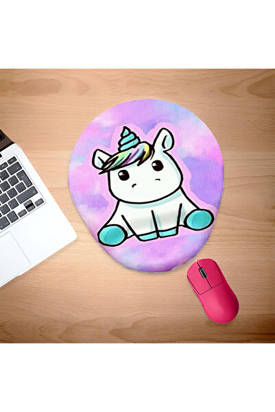 UcuruStore Pad de mouse oval colorat cu unicorn și suport pentru încheietura ...