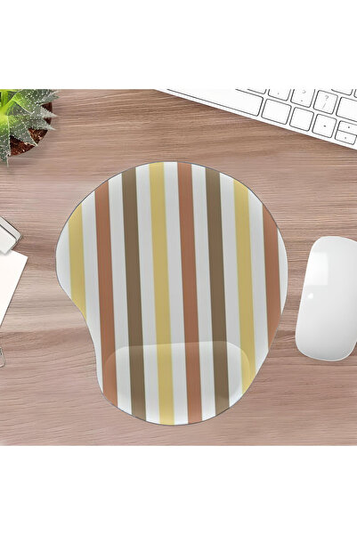 UcuruStore Pad pentru mouse oval decupat cu dungi galbene, roz și maro, cu su...