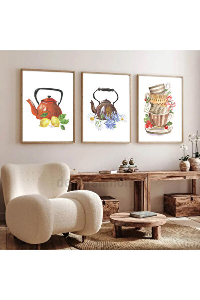 Dekorsiahome Ahşap Çerçeveli Tablo Seti RedTeapot