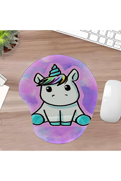 UcuruStore Pad pentru mouse colorat Unicorn, oval, cu suport pentru încheietu...