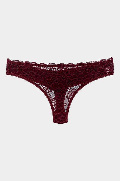 MİSTİRİK Flexible and Soft Burgundy Panties - Masara Model, Half Lace Thong String