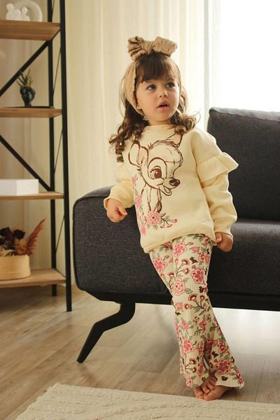 YİGİT BUTİK بدلة فتاة من Yigit Butik Bambi مطبوعة بأرجل واسعة