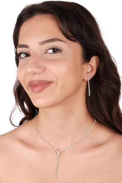 Hayalperest boncuk Damla Şık İnce Kristal Taşlı Zarif Abiye Kolye Ve Küpe Seti