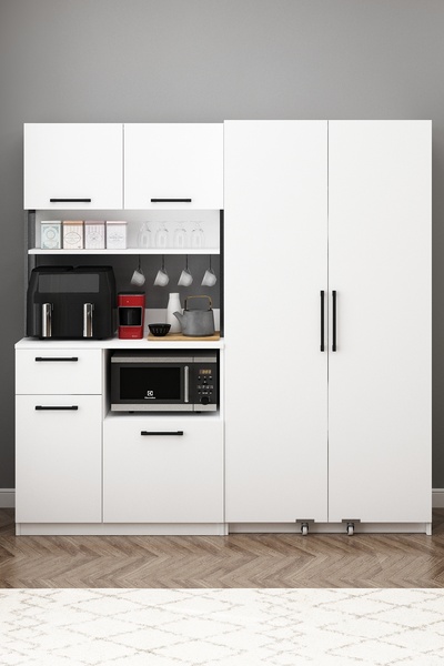 Avmpark Ervin Airfry Kahve Köşesi Erzak Dolaplı Çift Kapaklı Çok Amaçlı Dolap Beyaz