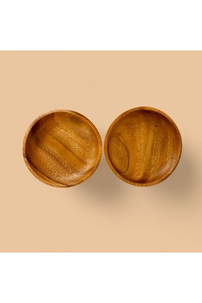 ELZEY HOME Natural Acacia 2 Pieces Appetizer & Serving Plate 15 cm