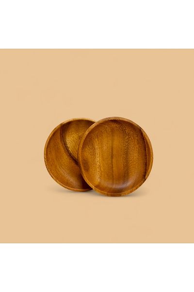 ELZEY HOME Natural Acacia 2 Pieces Appetizer & Serving Plate 15 cm
