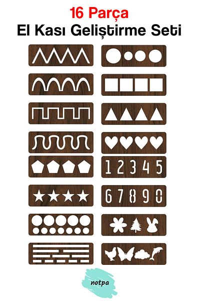 kutuTR Notpa Children's Montessori Hand Muscle Development and Line, Number and Shape Works 16 Pieces Walnut