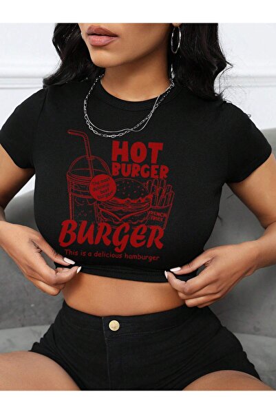 Jose Clothing Дамска черна блуза с къс ръкав и щампа