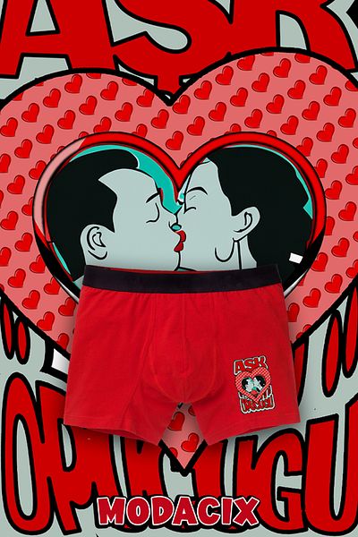 modacix Love kiss with heart cartoon printed romantic boxers