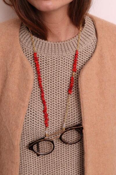New Obsessions Women's Red Natural Stone Glasses Chain