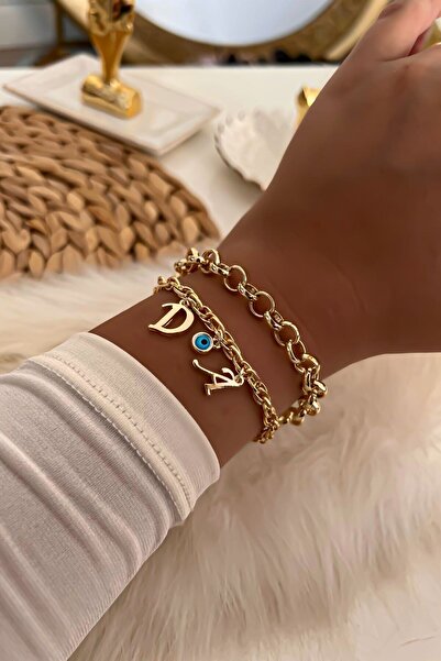 Trendy Butik يمكن اختيار الحروف الأولى باللون الذهبي مجموعة سوار سلسلة مفصلة ...