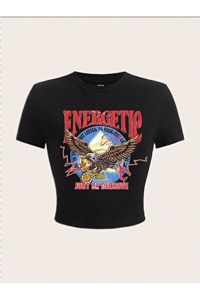 Jose Clothing Γυναικεία κοντομάνικη μπλούζα με μαύρη στάμπα